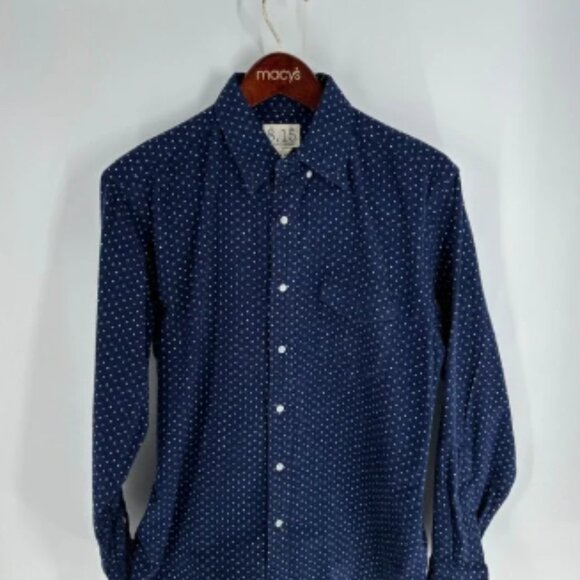 8.15 August Fifteenth Polka Dot Flannel Button Down Shirt Navy Blue Size M - Picture 1 of 7